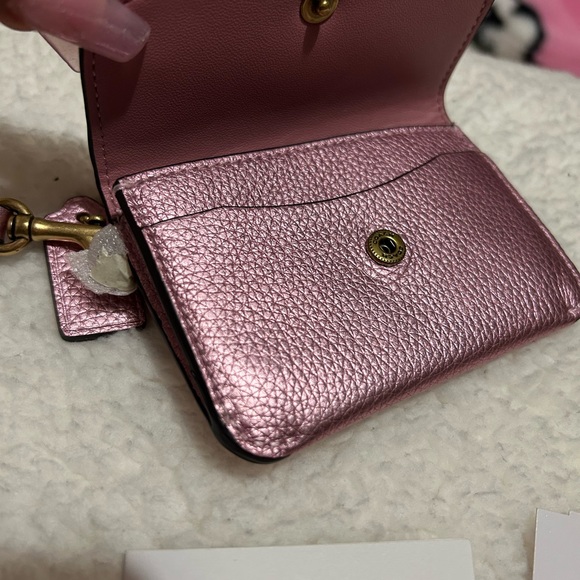 COACH Metallic Pebbled Leather Pink Card Pouch - Picture 4 of 5